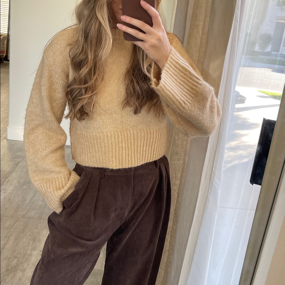 Zara Beige Ribbed Crew Neck Sweater - Picture 5 of 13